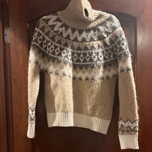 Pilcro Beige and Gray Patterned Turtleneck Sweater